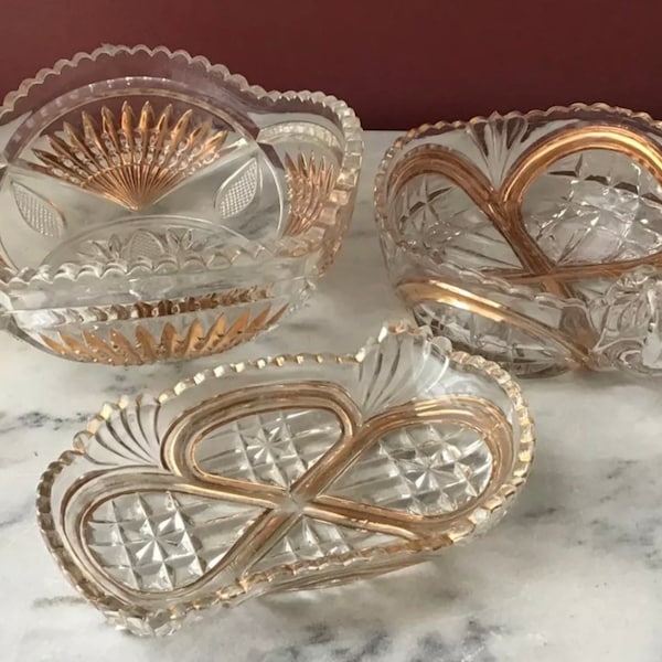 Lot Of 3 Piece Vintage Cut Glass Bowls/ Candy/ Nut Dishes