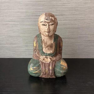 VTG South East Asian Wooden Carved Gilded Seated Buddha (See condition), 7&quot;
