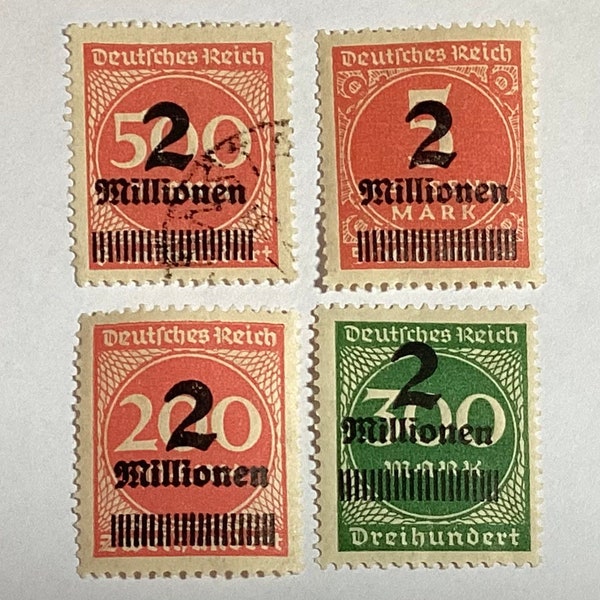 Rare Vintage Lot Of 4 German Deutsches Reich Millionen Postage Stamps