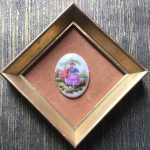Vintage Limoges Fragonard Miniature Victorian Style Framed Porcelain Cameo