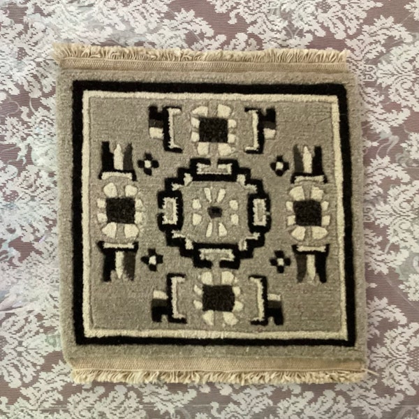 Vintage Chinese Tibetan Wool Rug, Small Square Rug (18"x18")