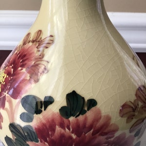 Vintage Chinese Porcelain Vase, Handpainted Under Glaze, 9 5/8” Tall, yellow with flowers image 5