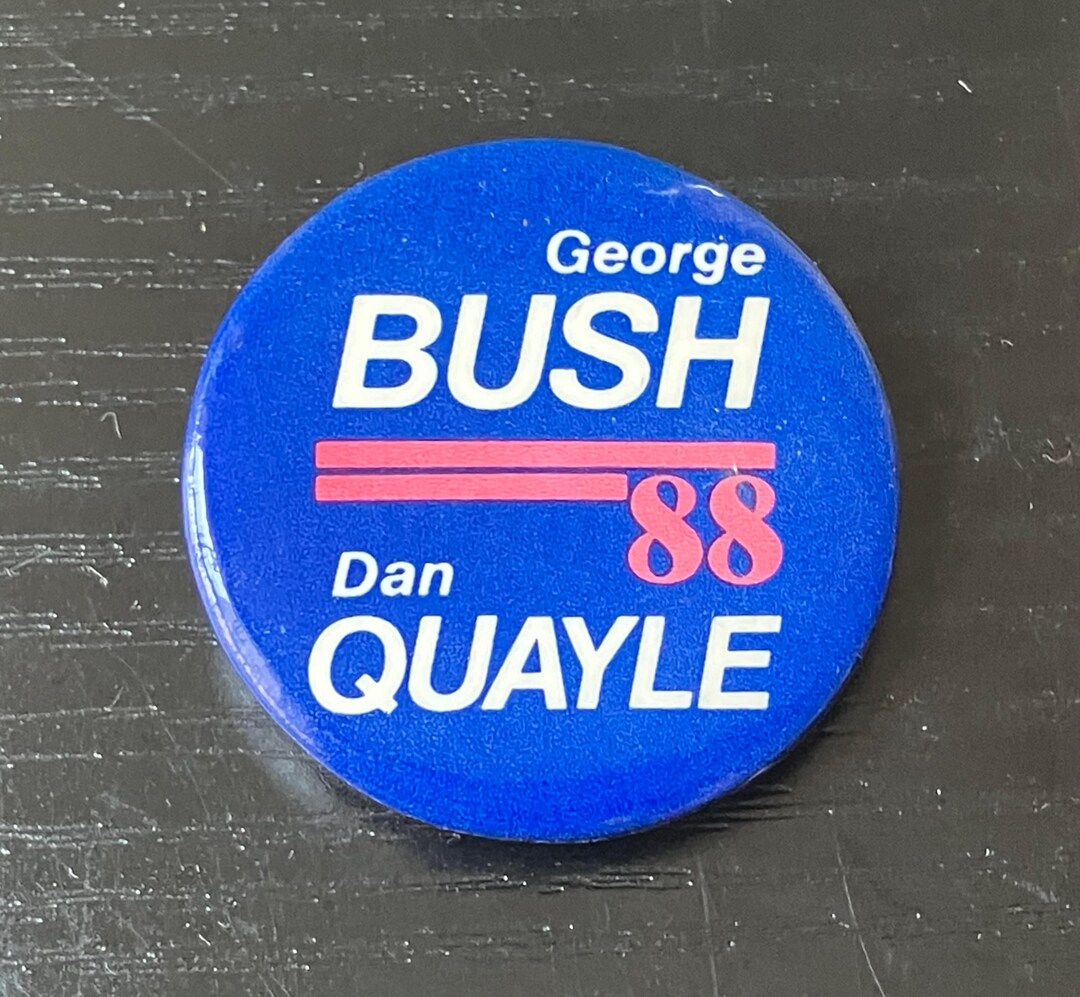 George Bush Dan Quayle '88 Button – Blue & White GOP Campaign Pin