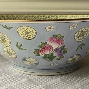 VTG 6-Character Chinese Porcelain Punch Bowl, Peaches-design, 13” W, 5+ lbs