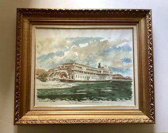 Paul N. Norton Steamboat Delta Queen Watercolor Serigraph P., Signed, Dated 1979