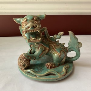 Antique Asian Stoneware Foo Dog, Marked