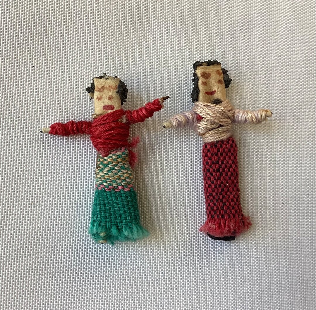 Lot of 2 Vintage Miniature South American Folk Art Dolls, 1.5" T ...