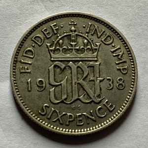 1938 Sixpence Silver Coin, United Kingdom