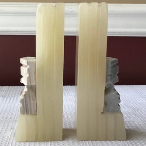 Pair Of Vintage Heavy Stone/ Alabaster/ Marble Bookends, 6 5/8&quot; x 2 3/8&quot; x 1 1/2&quot;
