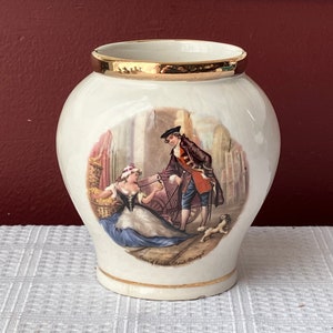 Vintage Crown Devon Fieldings Victorian-style Porcelain Vase, Staffordshire England, 3 7/8” T