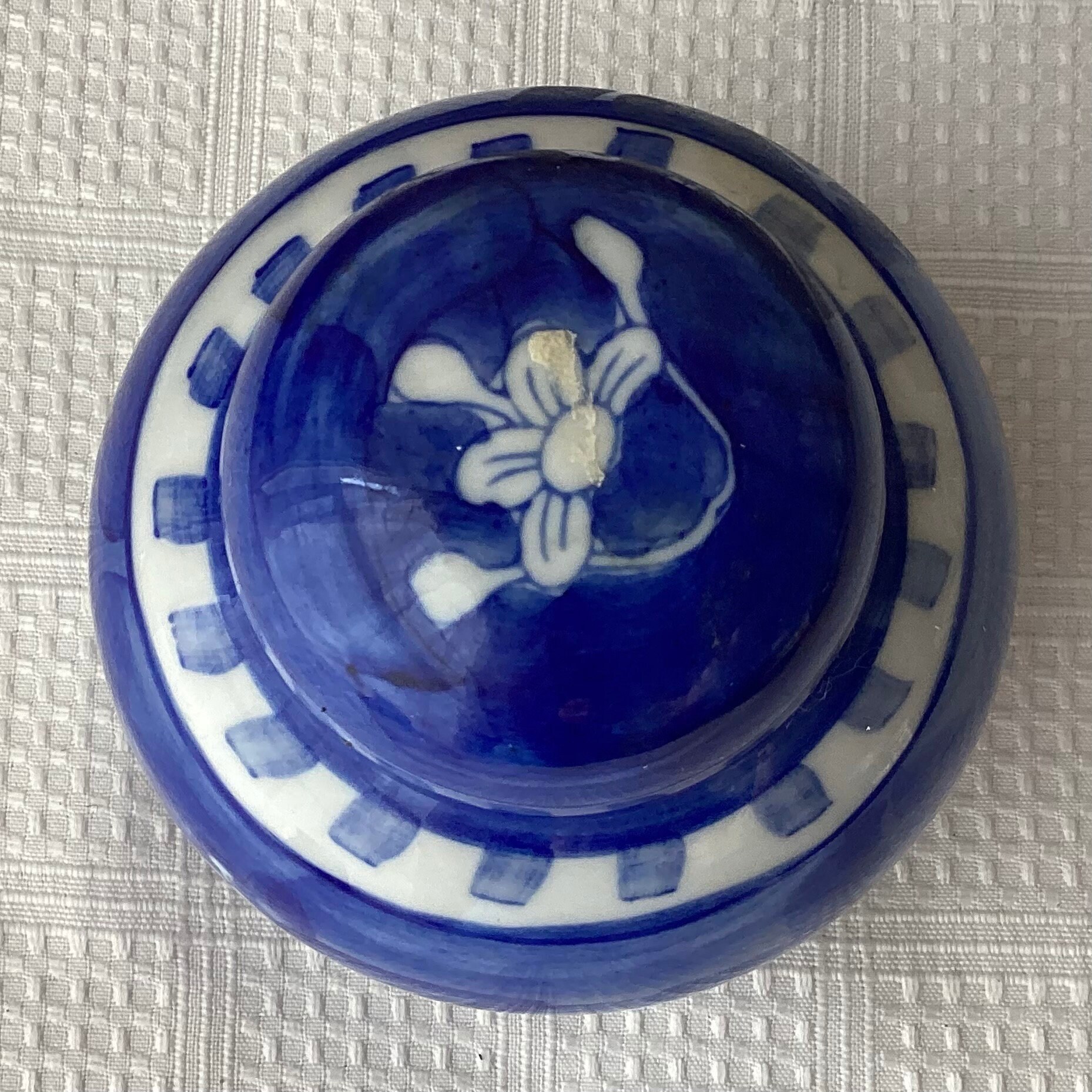 磁器-Porcelain VTG 20th C. Ming-style, Chinese Porcelain Blue & White Jar, 4 1/4