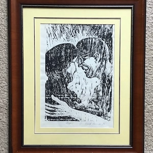 Original Woodcut Adolf Benca Art, Signed, &quot;stage 1 1/1” On The front, dated 1969 on the back