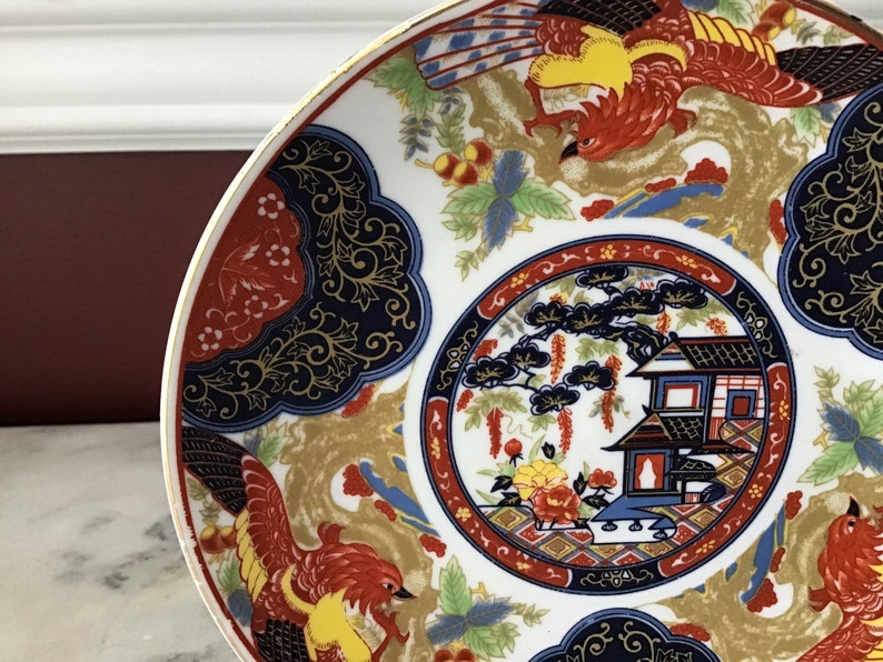 Unmarked VintageAntique ChineseJapanese Porcelain Plate With House /& Birds