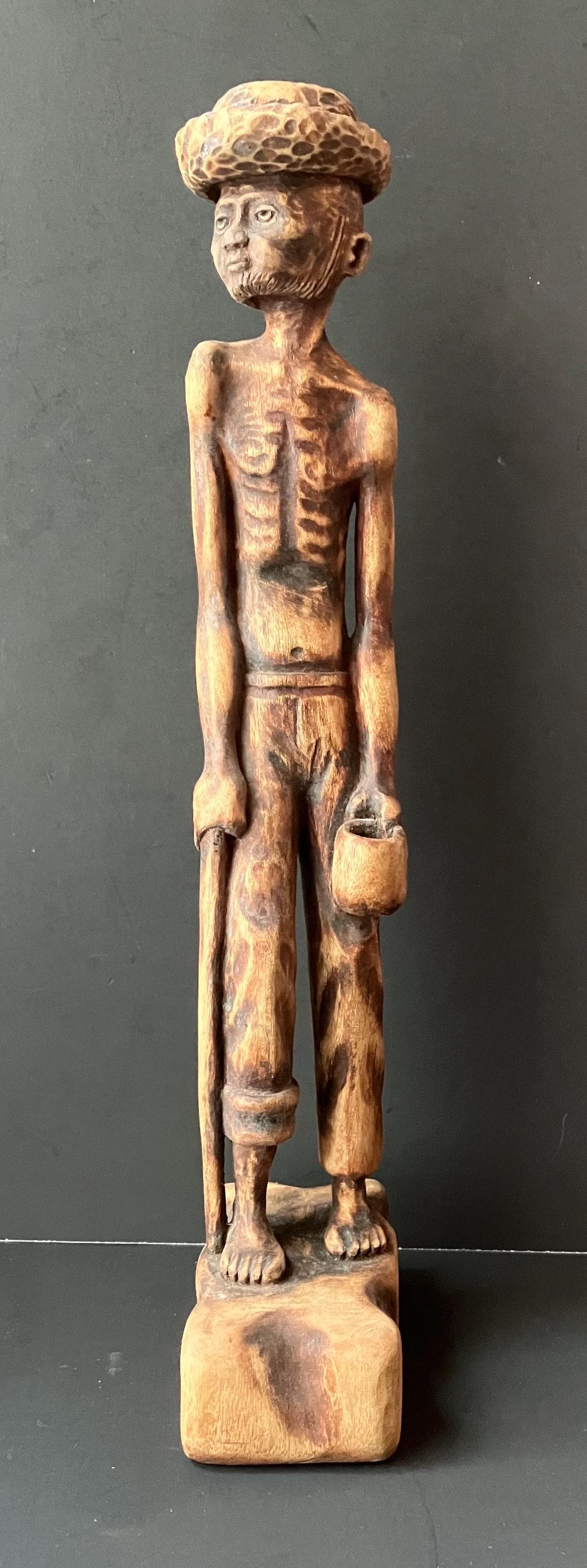 VTG Wooden Carved Statue of Man by Haitian Artist Hernot Versaint