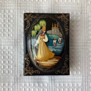 Vintage Russian Hand Painted Trinket Box, 2 3/4&quot; L