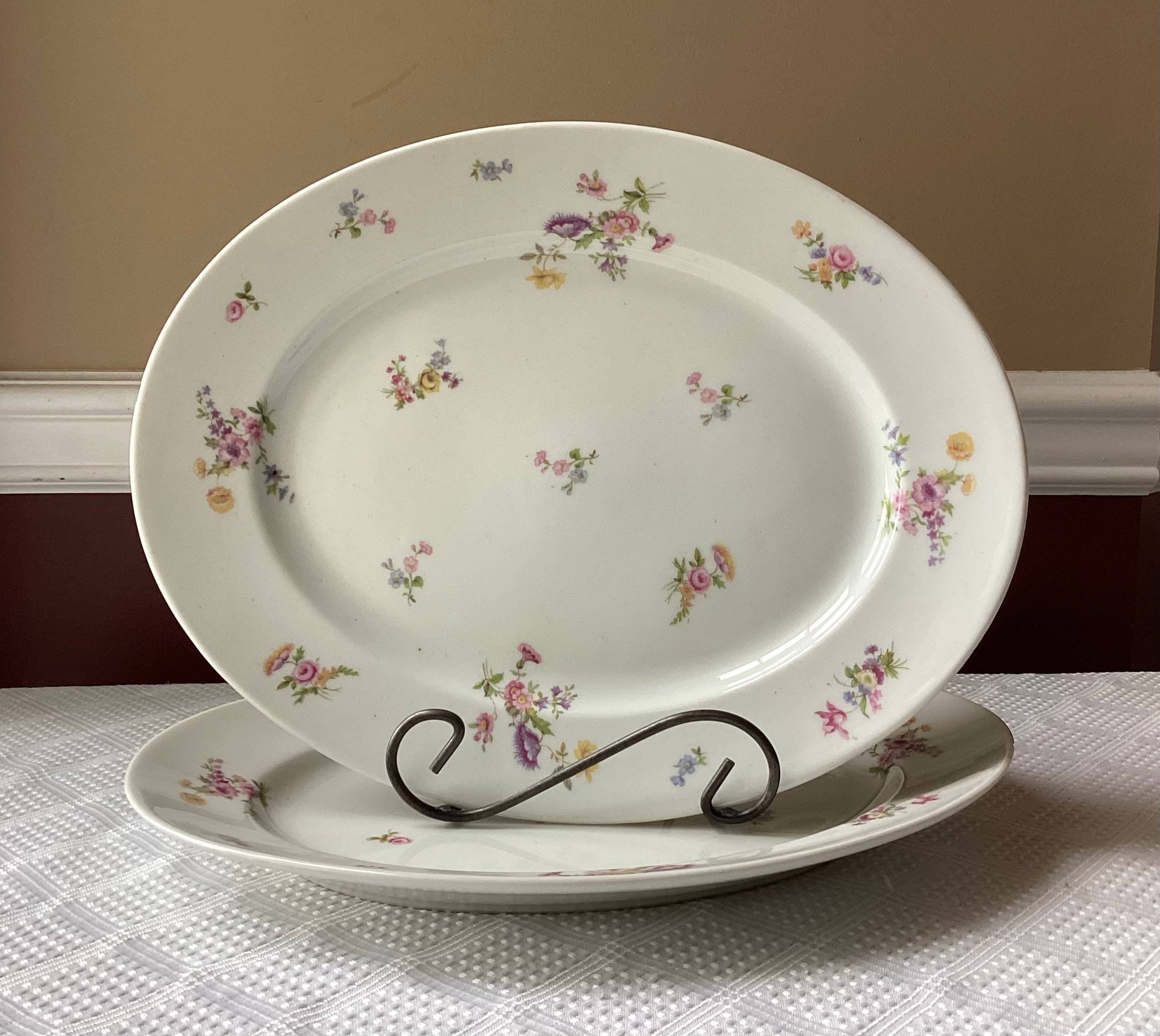 Pair of Antique Bernardaud Limoges Porcelain Platters, Floral