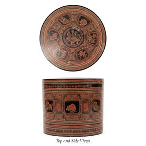 Vintage Thai Lacquerware Stacking Bento Box, Asian Zodiac Animal Design Carrier