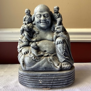 Vintage Chalkware Chinese Happy Buddha Statue, 11 1/2” Tall