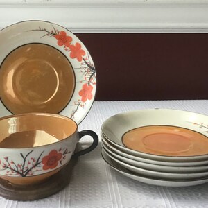 Lot of 7-piece Vintage Japanese Teacup (1) and Saucers (6)