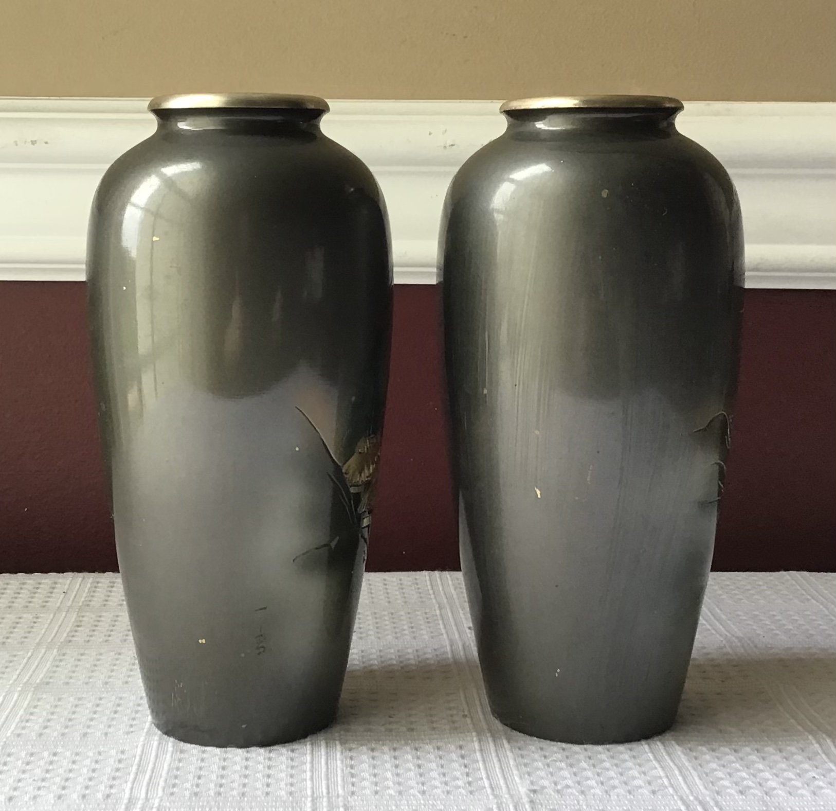 Pair of 2 Vintage Japanese Metal Vases Fuji Mountain Etsy