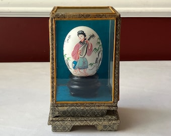 Vintage Chinese Green Jade Figurine With Wooden Base, 7 1/4