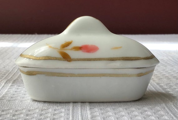 Vintage Small Porcelain Hand Painted Trinket Box - image 1