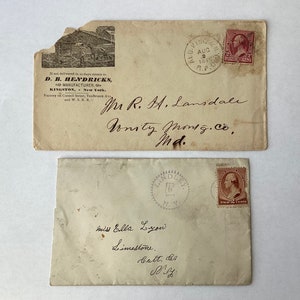 Lot of 2 George Washington 2c 1883 Stamps Canceled on Envelopes Sc#210