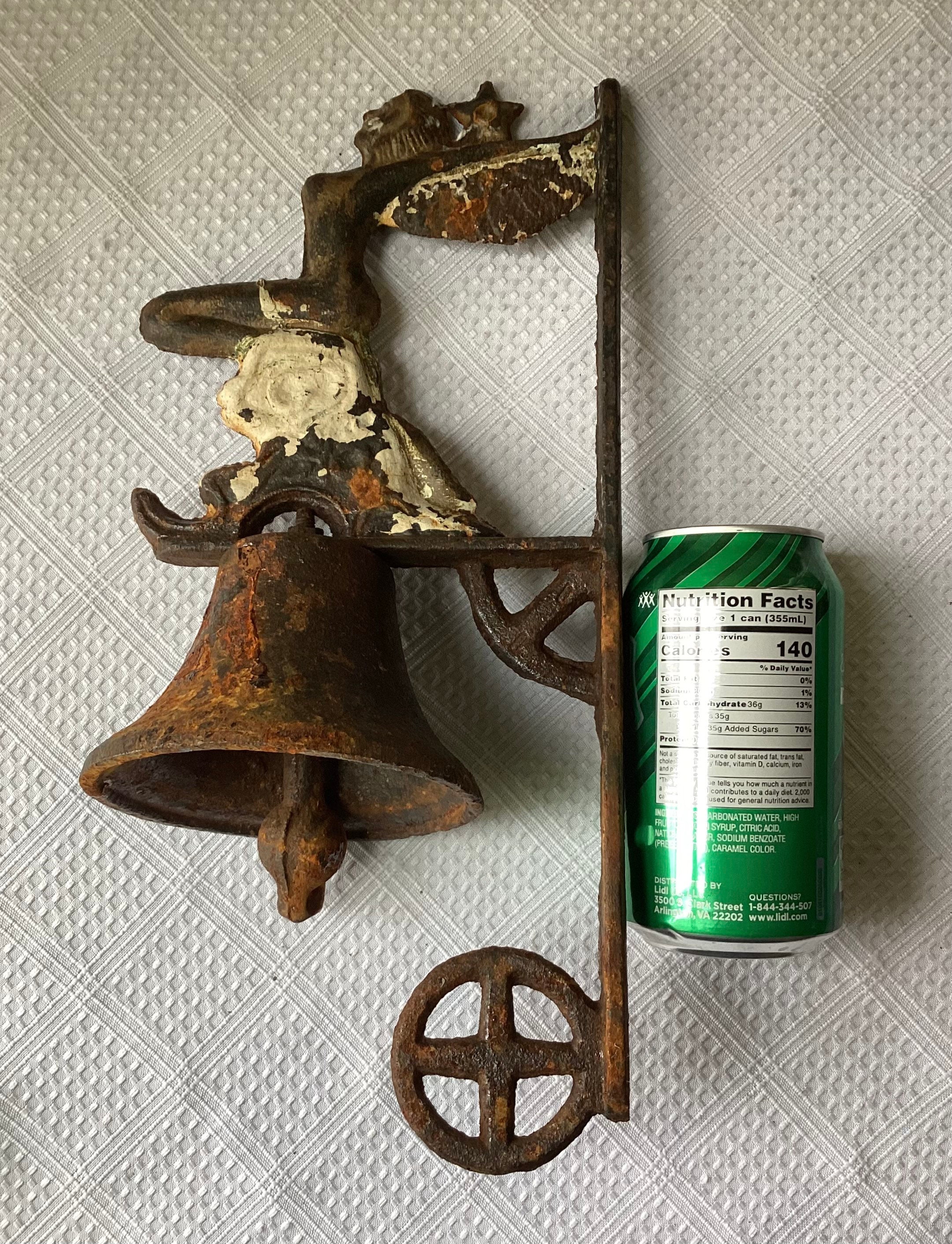 Antique? /vintage Wall Mount Cast Iron Bell With Winged Siren on Antique? /vintage Wall Mount Cast Iron Bell With Winged Siren on