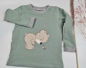 Sweatshirt Basicshirt Langarmshirt Gr. 86 Applikation Teddy und Käferchen