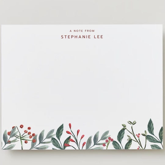 Personalized Christmas Stationery: Floral Flat Note Card Set