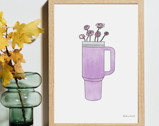 Stanley Water Bottle Flower Art Print: Quirky Kitchen Decor