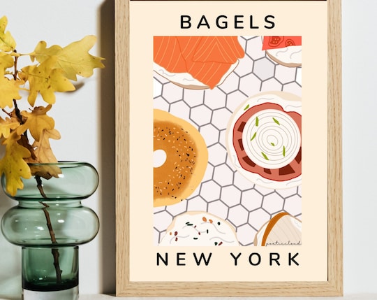 NYC Bagels Art Print: New York City Foodie Gift (8x10)