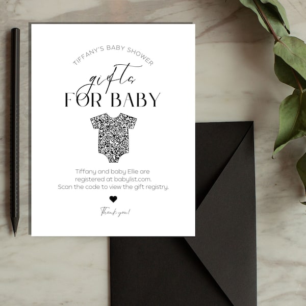 Printed Baby Shower Gift Registry Card with QR code - Baby registry | Gifts for baby | Gifts for her | Gifts for him