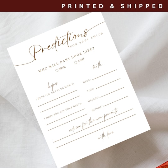 Personalized Baby Shower Prediction Cards: Minimalist Newborn Baby Game