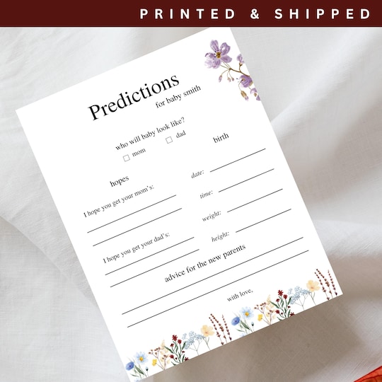 Personalized Wildflower Baby Shower Prediction Cards