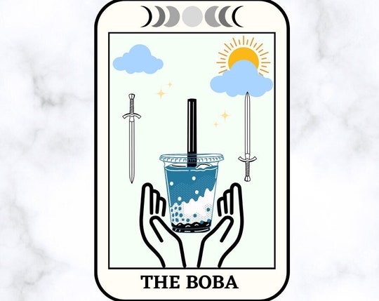 Boba Tarot Card Sticker: Waterproof Vinyl Die Cut