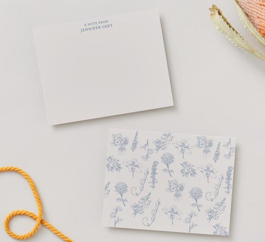Personalized Floral Stationery: Baby Blue Toile Flat Note Cards