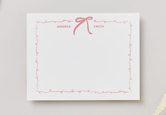 Personalized Bow Stationery Set | Custom Elegant Notecards | Monogram Couple Flat Cards | Bridal Shower Thank You Notes | Wedding Gift