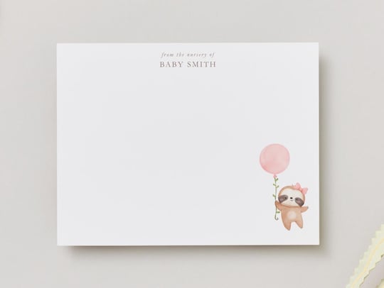 Baby Sloth Stationery Set: Personalized Thank You Cards