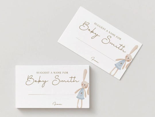 Watercolor Bunny Baby Name Suggestion Cards: Baby Shower Game