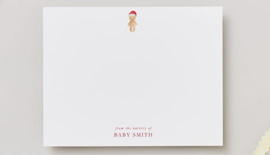 Personalized Christmas Bear Stationery Set: Baby Shower Thank You Cards
