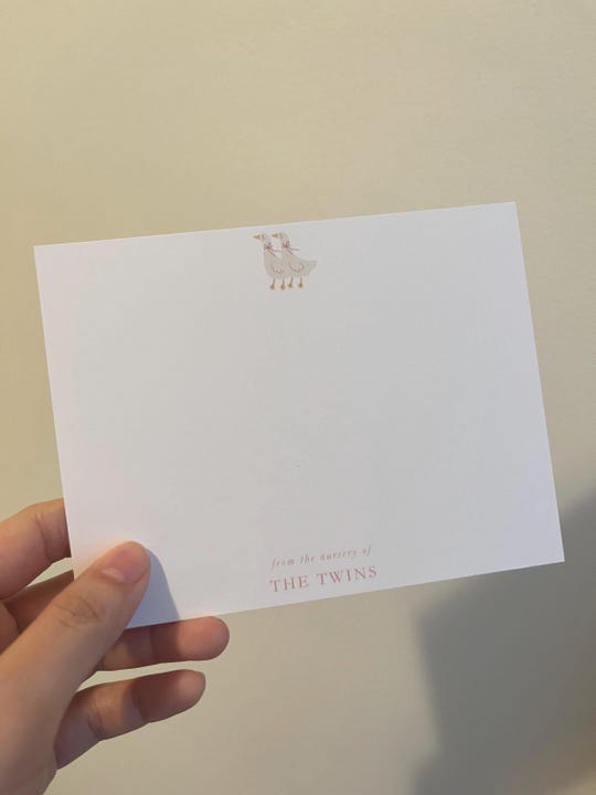 Vintage Baby Shower Thank You Note cards | Baby Goose Note Card | Custom Baby Shower Gift | Stationery Set | From the Nursery of | Twins