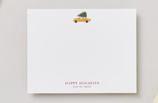 A New York Christmas Personalized NYC Taxi Stationery, Custom Flat Note Cards, NYC gifts