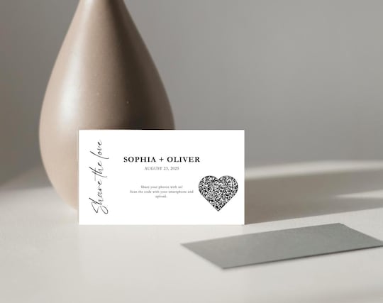 Personalized Wedding Photo Sharing Card with QR Code