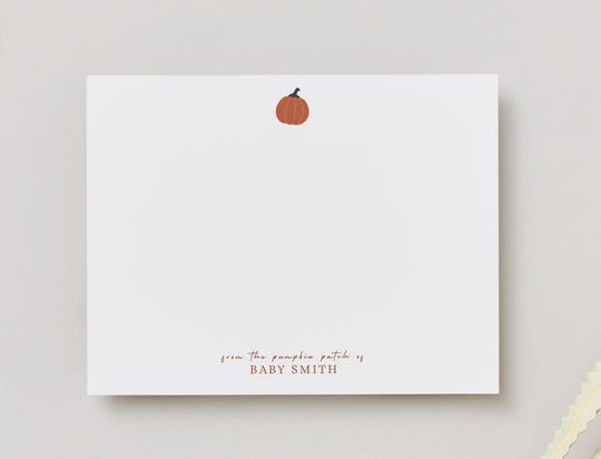 Personalized Baby Shower Thank You Cards: Autumn Pumpkin Stationery Set