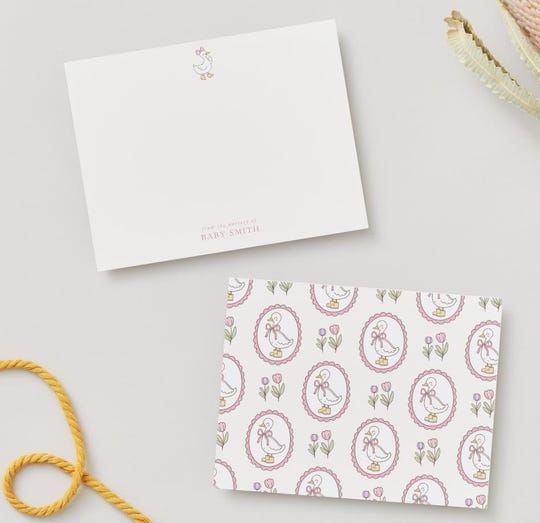 Vintage Baby Shower Thank You Note cards |Silly Baby Goose Note Card | Custom Baby Shower Gift | Stationery Set | From the Nursery of