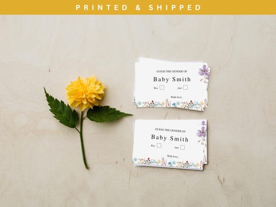 Personalized Guess the Gender Game Cards: Boho Wildflower Baby Shower