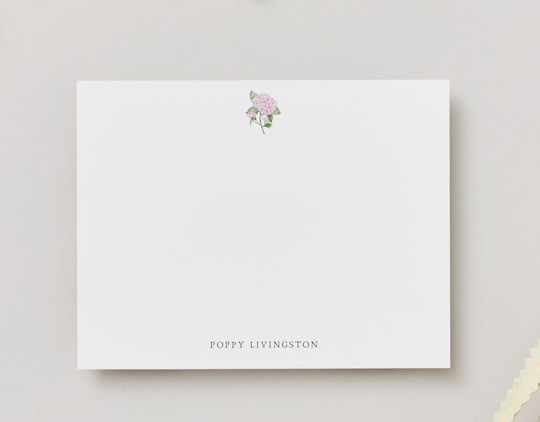 Personalized Pink Hydrangea Stationery: Floral Monogram Note Cards