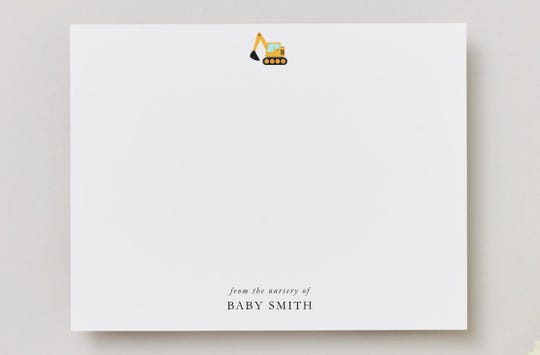 Excavator Baby Shower Thank You Cards: Personalized Boy Note Cards