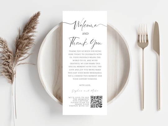 Minimalist Wedding Thank You Cards: Modern Calligraphy, QR Code